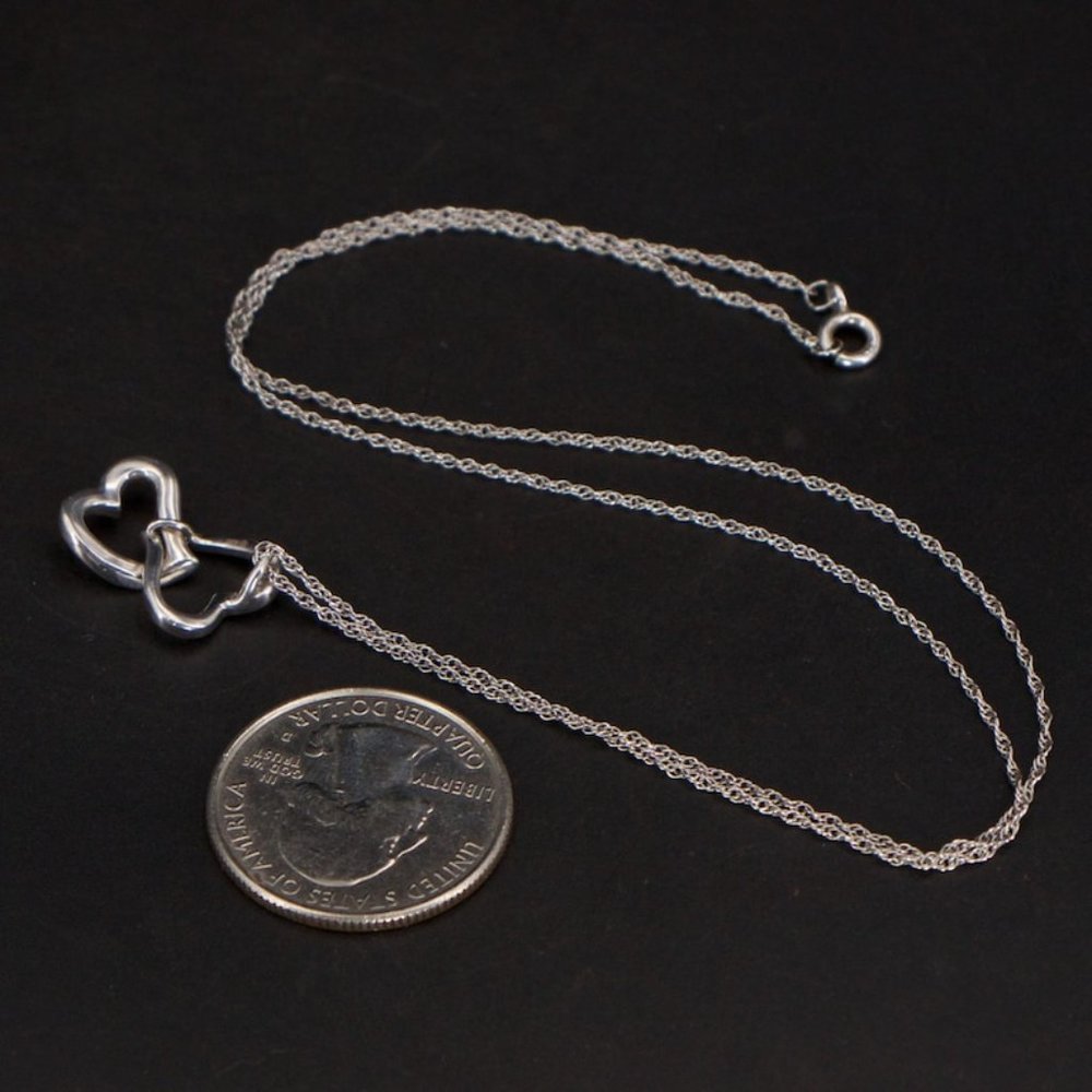 Sterling Silver Diamond Heart Necklace Diamond Accent Double Heart Pendant 18.5" - Picture 3 of 3